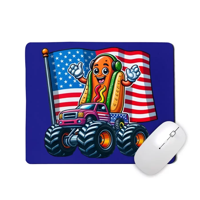 Funny Hotdog Monster Truck 4th Of July American Flag Gift Mousepad