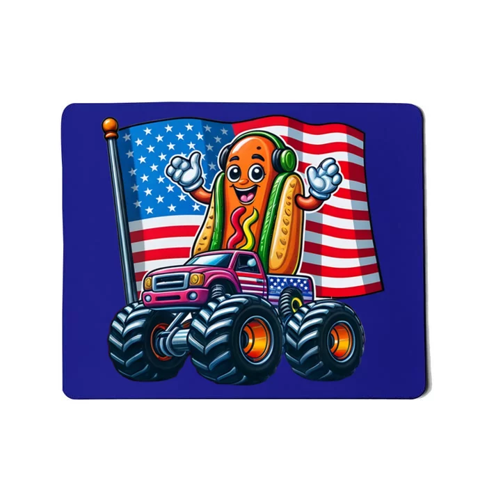 Funny Hotdog Monster Truck 4th Of July American Flag Gift Mousepad