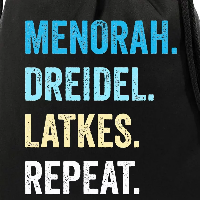 Funny Hanukkah Menorah Dreidel Latkes Repeat Jewish Chanukah Drawstring Bag