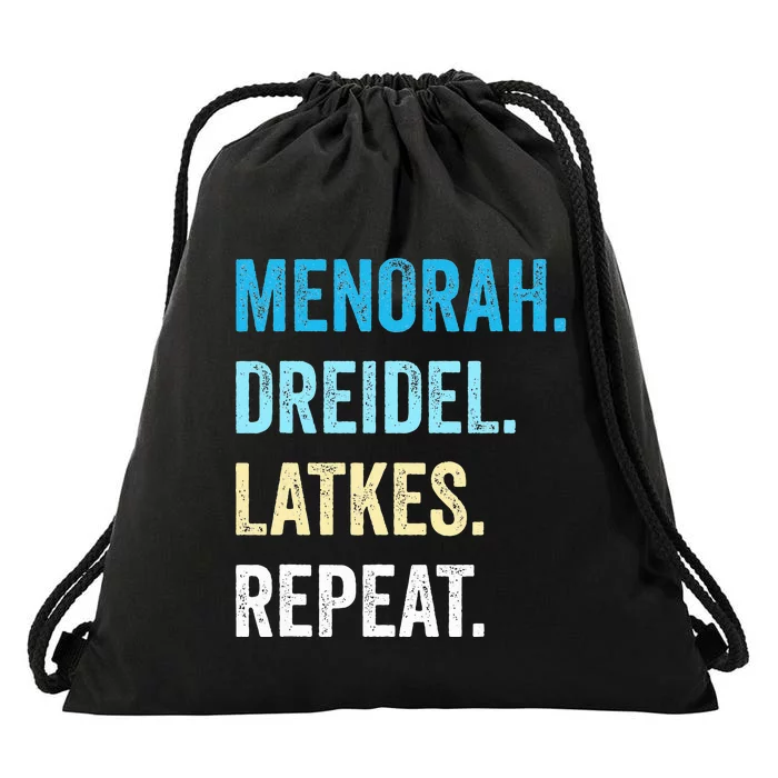 Funny Hanukkah Menorah Dreidel Latkes Repeat Jewish Chanukah Drawstring Bag