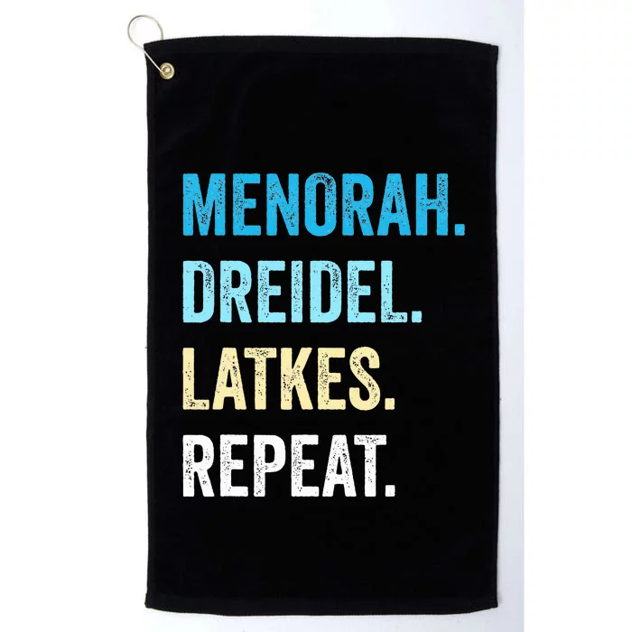 Funny Hanukkah Menorah Dreidel Latkes Repeat Jewish Chanukah Platinum Collection Golf Towel