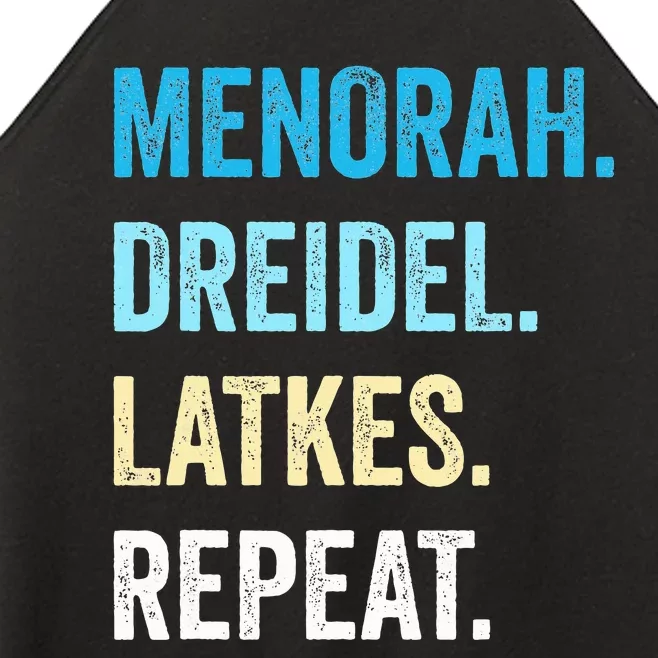 Funny Hanukkah Menorah Dreidel Latkes Repeat Jewish Chanukah Women’s Perfect Tri Rocker Tank