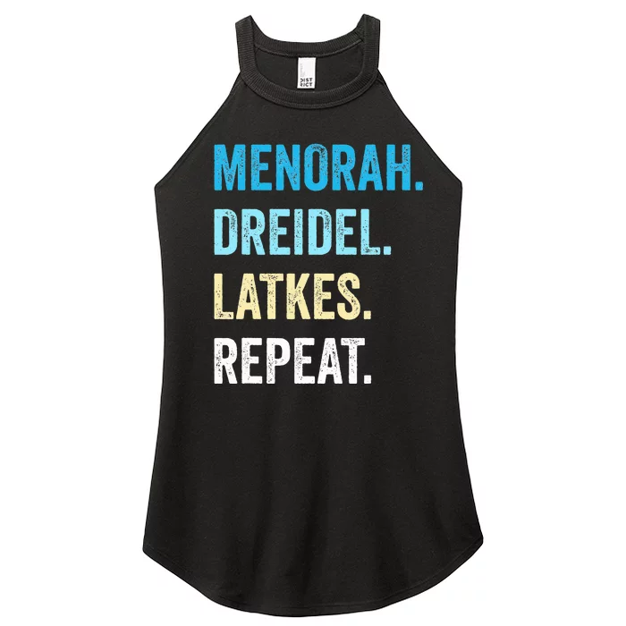 Funny Hanukkah Menorah Dreidel Latkes Repeat Jewish Chanukah Women’s Perfect Tri Rocker Tank