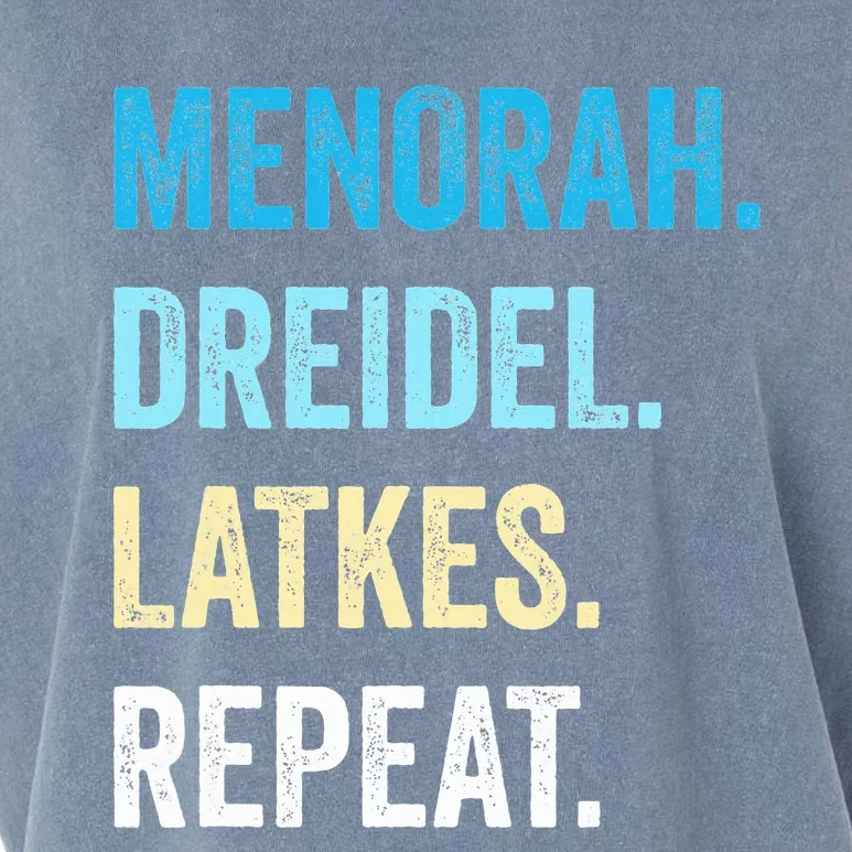 Funny Hanukkah Menorah Dreidel Latkes Repeat Jewish Chanukah Garment-Dyed Women's Muscle Tee