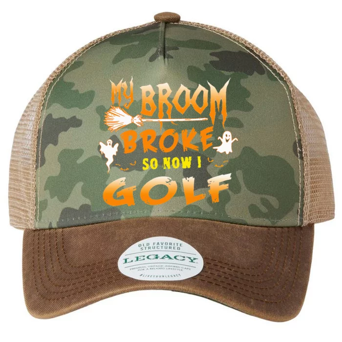 Funny Halloween My Broom Broke So Now I Golf Legacy Tie Dye Trucker Hat