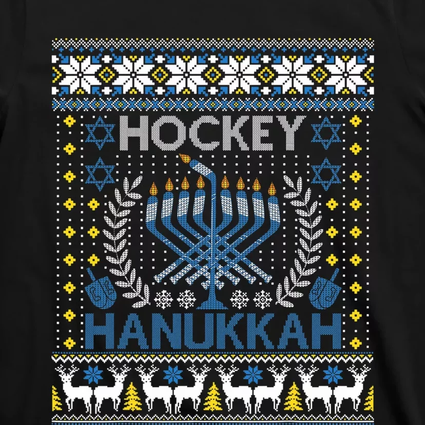 Funny Hockey Menorah Hanukkah Jewish Festival Holiday Season T-Shirt