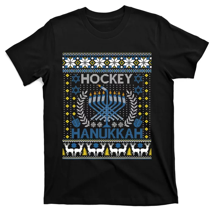 Funny Hockey Menorah Hanukkah Jewish Festival Holiday Season T-Shirt