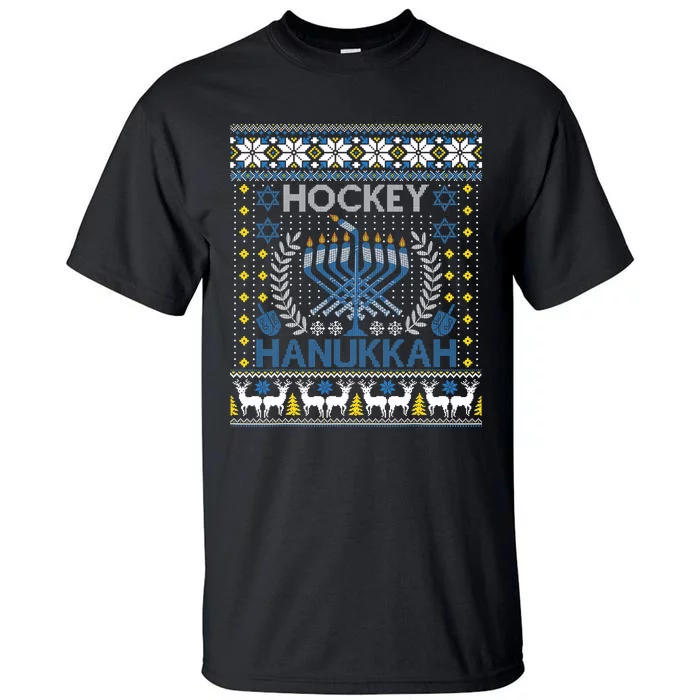 Funny Hockey Menorah Hanukkah Jewish Festival Holiday Season Tall T-Shirt