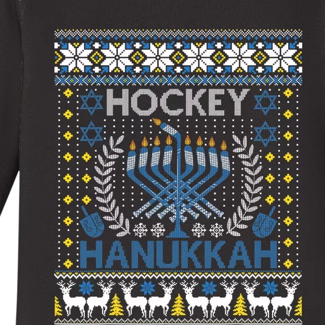 Funny Hockey Menorah Hanukkah Jewish Festival Holiday Season Baby Long Sleeve Bodysuit