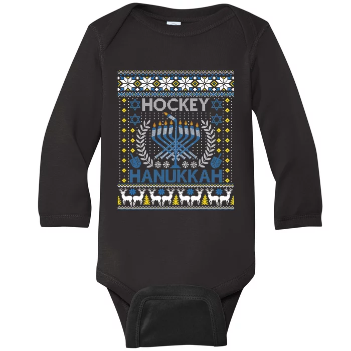 Funny Hockey Menorah Hanukkah Jewish Festival Holiday Season Baby Long Sleeve Bodysuit