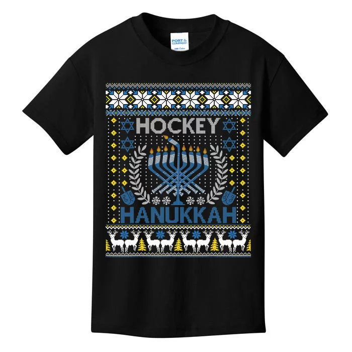 Funny Hockey Menorah Hanukkah Jewish Festival Holiday Season Kids T-Shirt