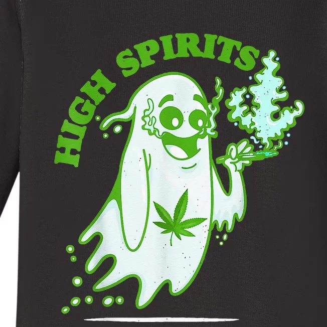 Funny Halloween Marijuana Cannabis Ghost Design Weed Smokers Baby Long Sleeve Bodysuit