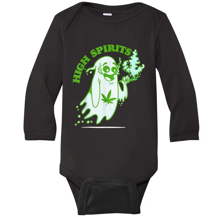 Funny Halloween Marijuana Cannabis Ghost Design Weed Smokers Baby Long Sleeve Bodysuit