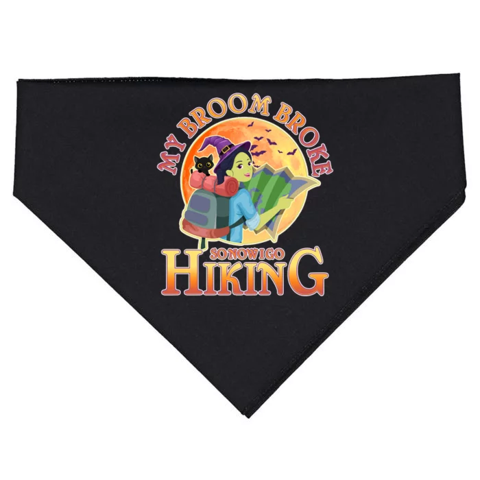 Funny Halloween My Broom Broke So Now I Go Hiking USA-Made Doggie Bandana