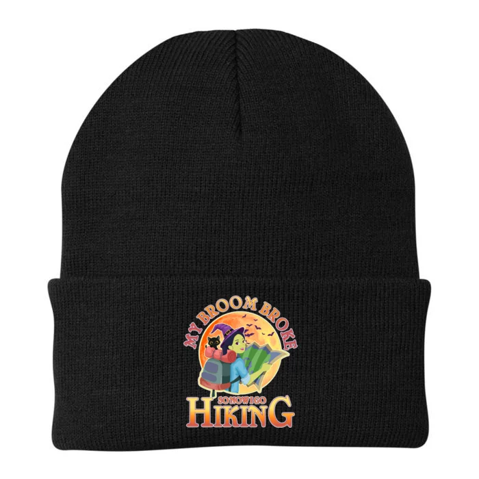 Funny Halloween My Broom Broke So Now I Go Hiking Knit Cap Winter Beanie