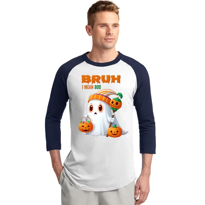 Funny Halloween Meme Bruh I Mean Boo Baseball Sleeve Shirt