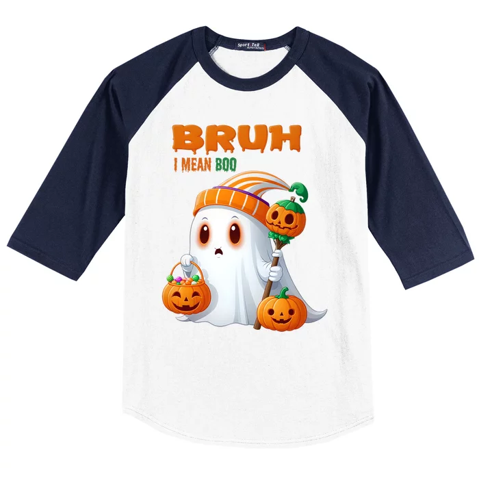 Funny Halloween Meme Bruh I Mean Boo Baseball Sleeve Shirt