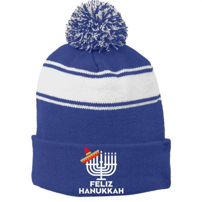 Feliz Hanukkah Menorah Chanukah Gifts Jewish Chrismukkah Stripe Pom Pom Beanie