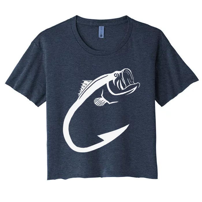 Fish Hook Minimal Art Cool Fishing Lover Art Lover Gift Women's Crop Top Tee