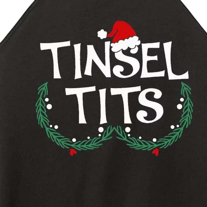 Festive Holiday Matching Couples Sweaters Jingle Balls & Tinsel Women’s Perfect Tri Rocker Tank