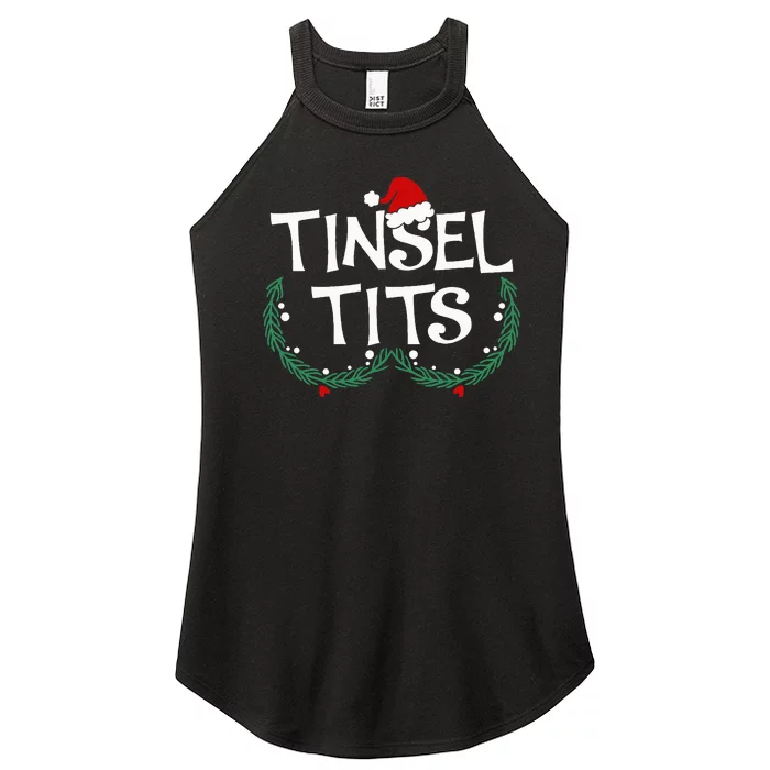 Festive Holiday Matching Couples Sweaters Jingle Balls & Tinsel Women’s Perfect Tri Rocker Tank