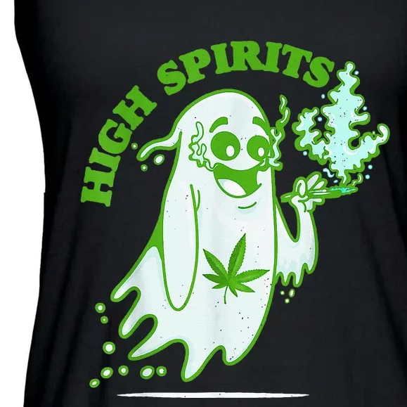 Funny Halloween Marijuana Cannabis Ghost Design Weed Smokers Ladies Essential Flowy Tank