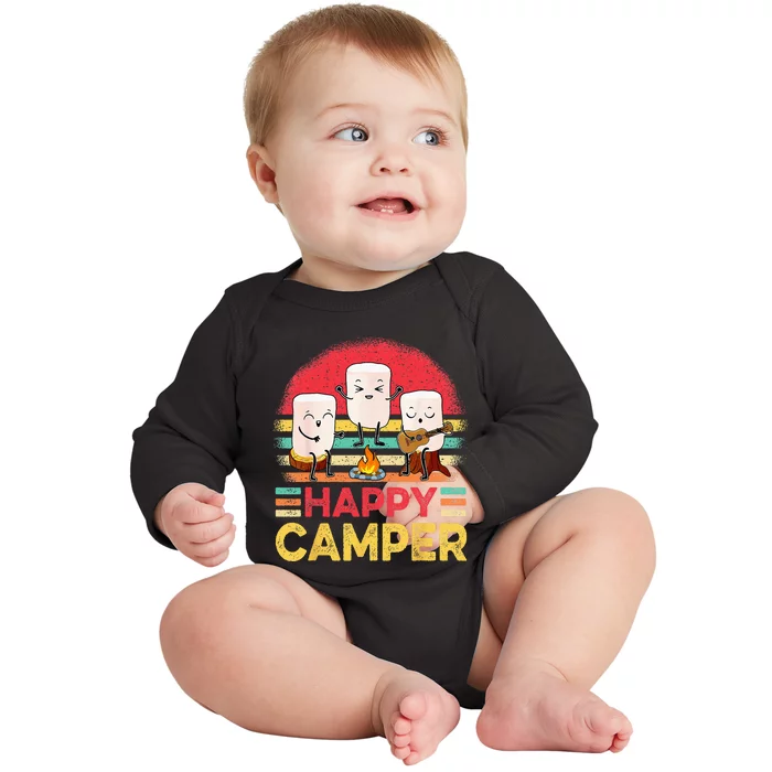 Funny Happy Marshmallow Camper Cute For Kids Women Men Baby Long Sleeve Bodysuit