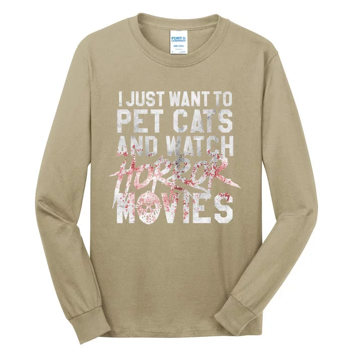 Funny Horror Movie Fan Halloween Cat Lover Gift Tall Long Sleeve T-Shirt