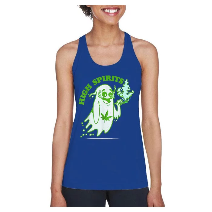 Funny Halloween Marijuana Cannabis Ghost Design Weed Smokers Women's Racerback Tank