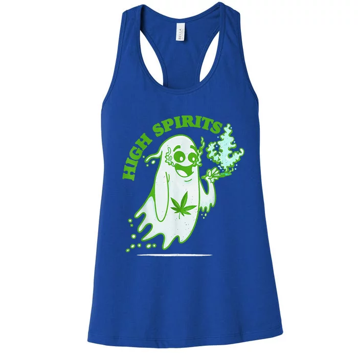 Funny Halloween Marijuana Cannabis Ghost Design Weed Smokers Women's Racerback Tank