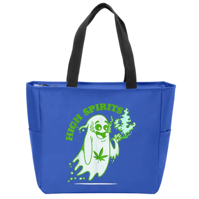 Funny Halloween Marijuana Cannabis Ghost Design Weed Smokers Zip Tote Bag