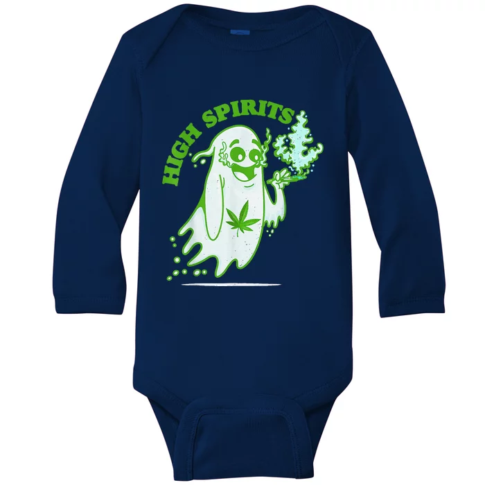 Funny Halloween Marijuana Cannabis Ghost Design Weed Smokers Baby Long Sleeve Bodysuit