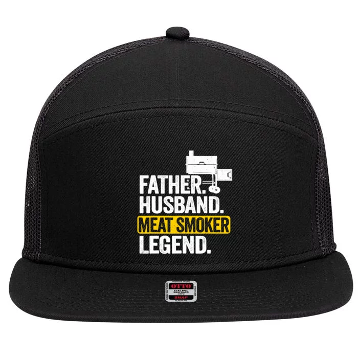 Father Husband Meat Smoker Legend Grilling Dad Meat Smoking 7 Panel Mesh Trucker Snapback Hat