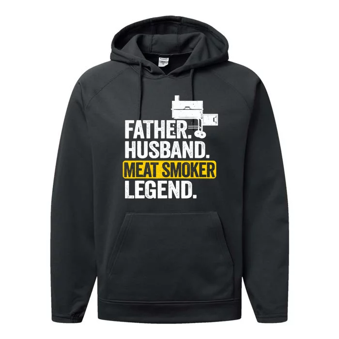 Father Husband Meat Smoker Legend Grilling Dad Meat Smoking Performance Fleece Hoodie