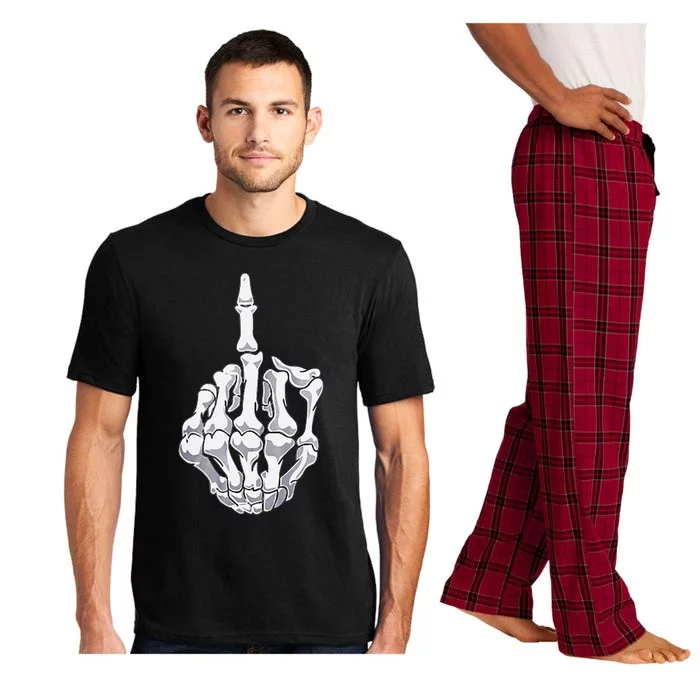 Funny Halloween Middle Finger Skeleton Hand Skull Gift Pajama Set