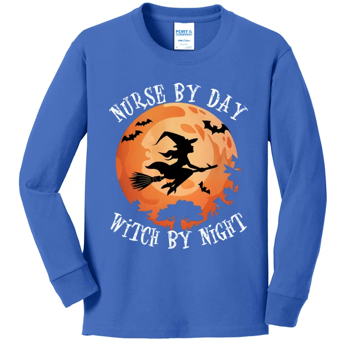 Funny Halloween Nurse By Day Witch By Night Nurse Gift Kids Long Sleeve Shirt