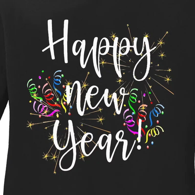 Fun Happy New Year Day Eve Party Fireworks Confetti Costume Ladies Long Sleeve Shirt