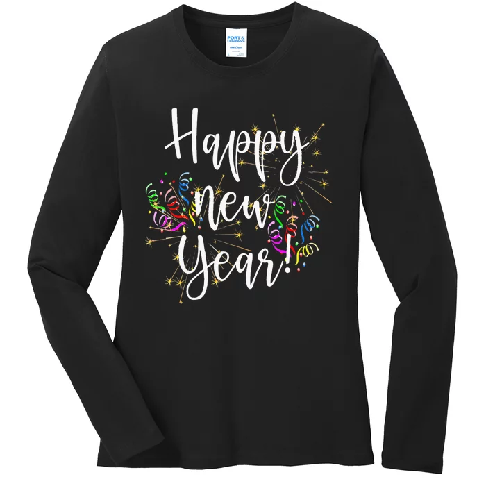 Fun Happy New Year Day Eve Party Fireworks Confetti Costume Ladies Long Sleeve Shirt