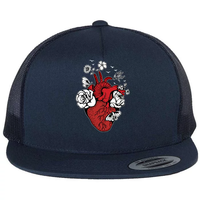 Floral Heart Nurse Cardiac Doctor Health Medical Assistant Gift Flat Bill Trucker Hat