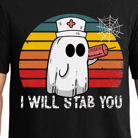 Funny Halloween Nurse Ghost I Will Stab You Retro Gift Pajama Set