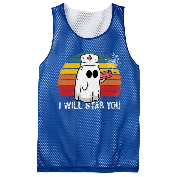 Funny Halloween Nurse Ghost I Will Stab You Retro Gift Mesh Reversible Basketball Jersey Tank