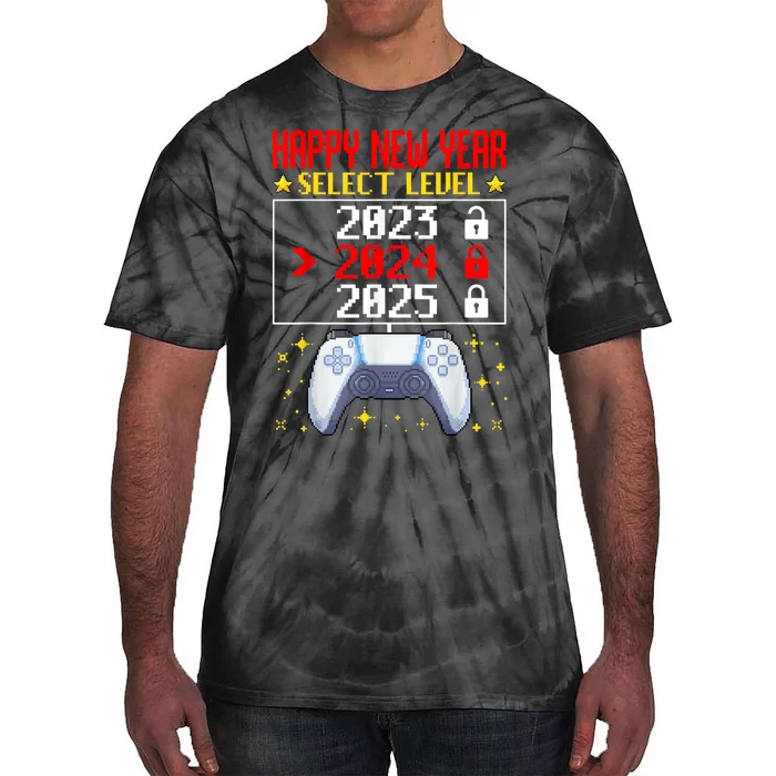 Funny Happy New Year Select Level 2024 Gaming Controller Gift Husband Boyfriend Tie-Dye T-Shirt