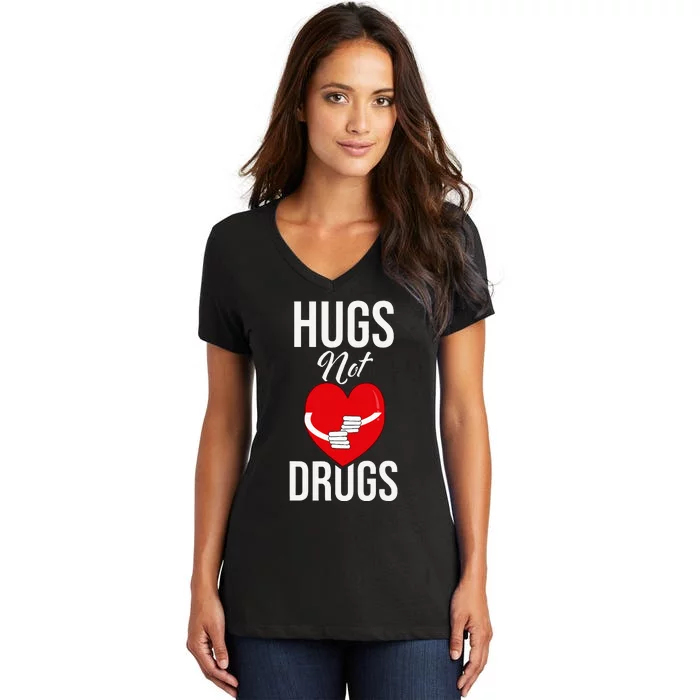 Funny Hugs Not Drugs Red Ribbon Drug Awareness Week Women's V-Neck T-Shirt