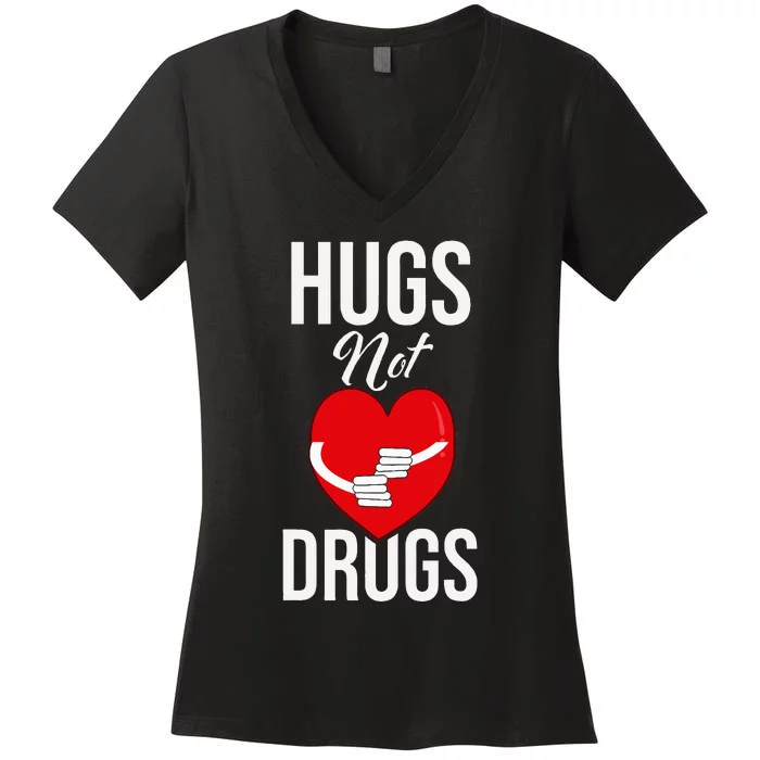 Funny Hugs Not Drugs Red Ribbon Drug Awareness Week Women's V-Neck T-Shirt