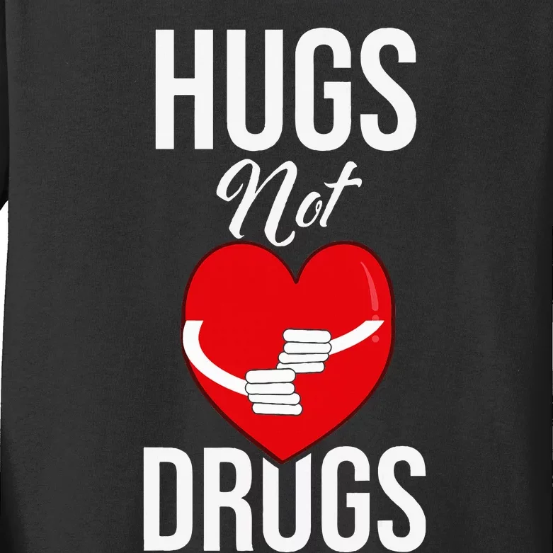 Funny Hugs Not Drugs Red Ribbon Drug Awareness Week Kids Long Sleeve Shirt