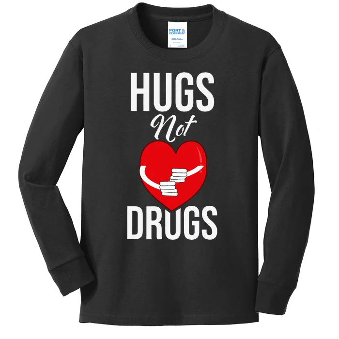 Funny Hugs Not Drugs Red Ribbon Drug Awareness Week Kids Long Sleeve Shirt