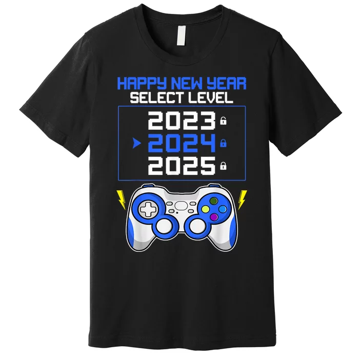 Funny Happy New Year Select Level 2024 Gaming Controller Premium T-Shirt