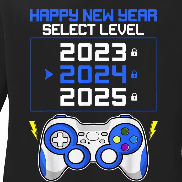 Funny Happy New Year Select Level 2024 Gaming Controller Ladies Long Sleeve Shirt