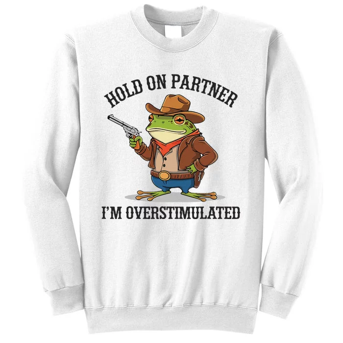 Funny Hold On Partner IM Overstimulated Cow Frog Vintage Sweatshirt