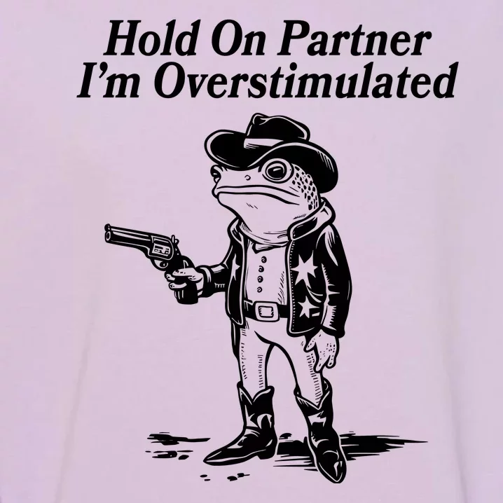 Funny Hold On Partner Im Overstimulated Western Cowboy Frog Toad Garment-Dyed Sweatshirt